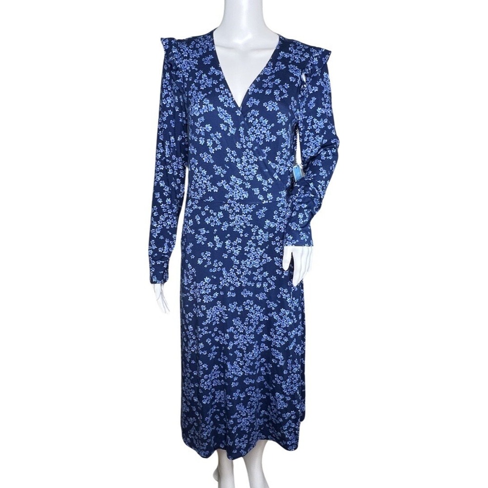 Draper James RSVP Dress Womens Small Blue Floral True Wrap‎ Bohemian Cottagecore